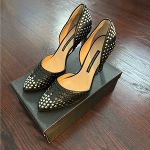 French Connection Maggie Point Toe Slip-On Pumps Suede and leather upper studded